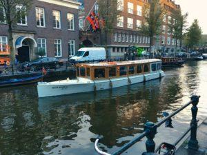 a canal boat in amsterdam