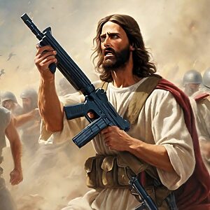 Jesus with an assault rifle